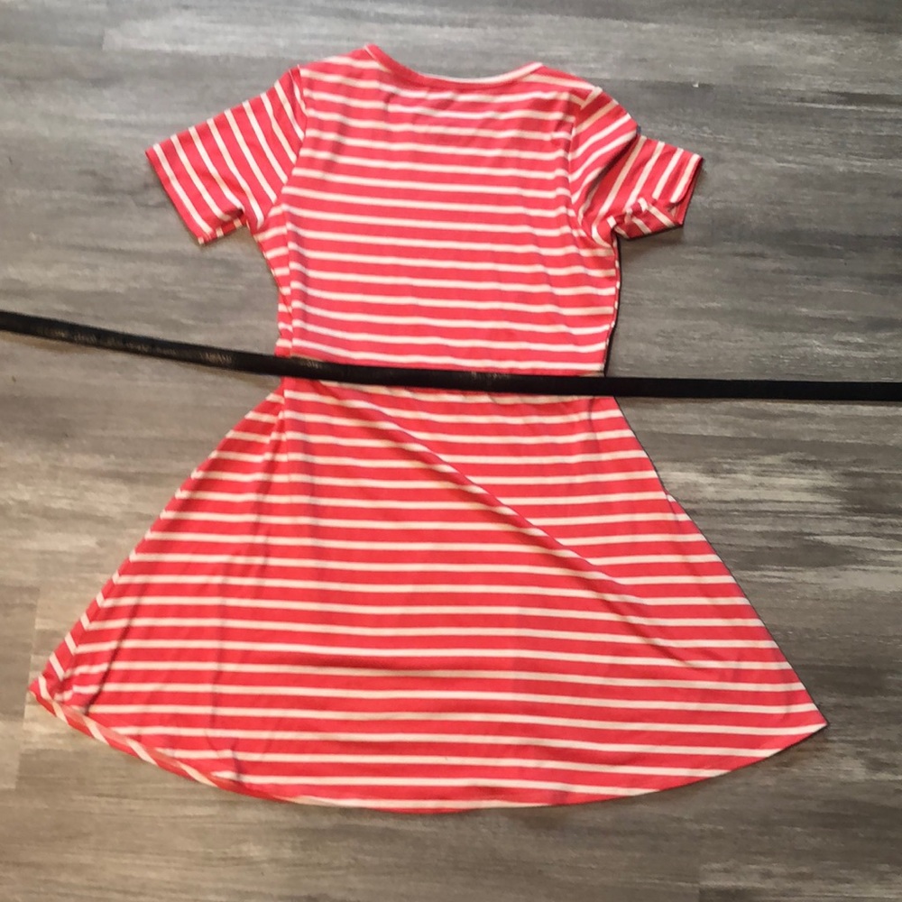 White and pink striped dress with black belt